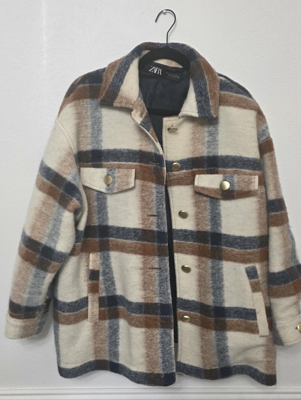 Zara Plaid Wool Blend Oversized Shacket Jacket - Size Large - Womens